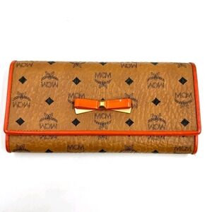 MCM Visetos Orange Canvas Long Wallet.